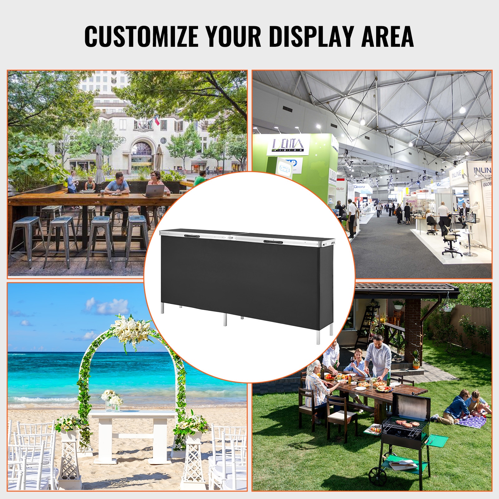 Extra Long Folding Bar Table With Carrying Case And Black Skirt_voghion.com